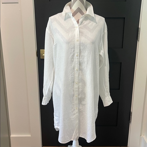 Ralph Lauren White Linen Quiet Luxury Shirt Dress Cover Up Size L - Picture 2 of 7